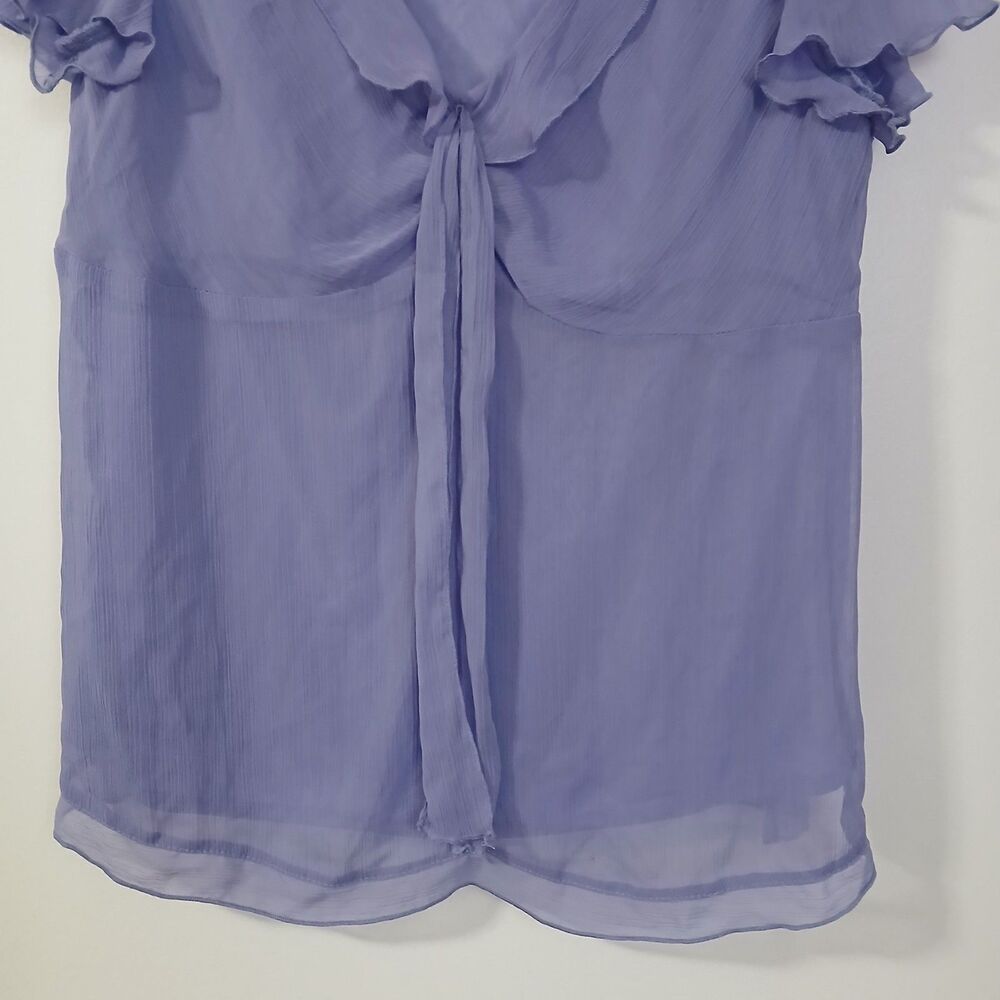 Requirements Womens Purple V Neck Ruffled Short Sleeves Tie Chiffon Blouse 12 - Picture 5 of 8